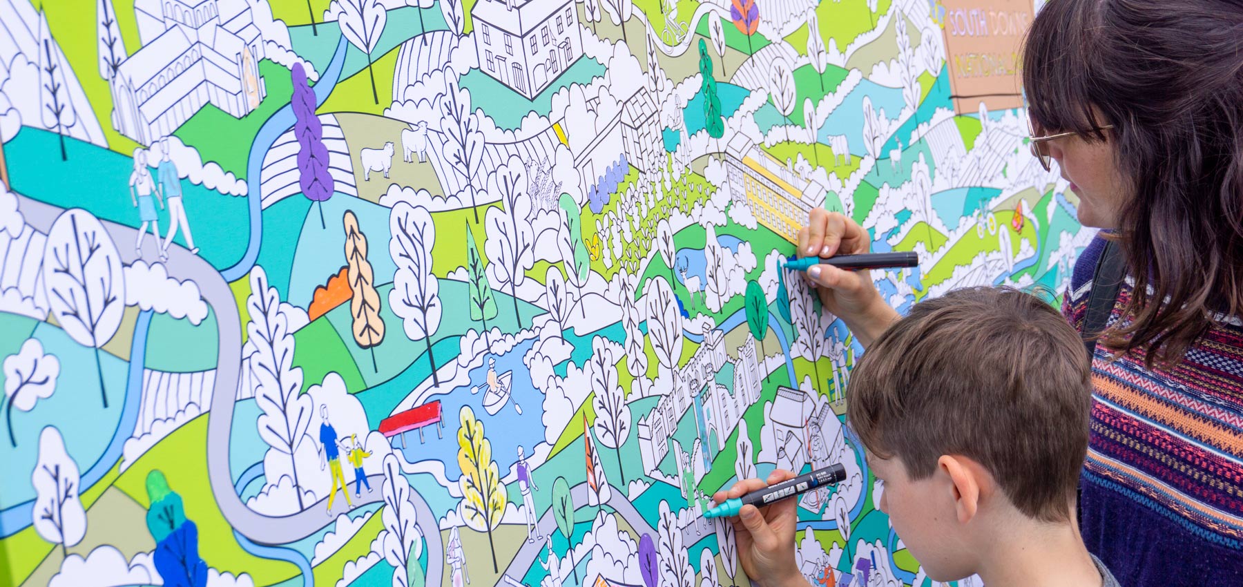Colouring wall map of the South Downs